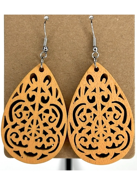 Fashion Jewelry Jewelry - Wooden Colorful Hollow Leaf Design Dangle Earrings  Fashion Jewelry